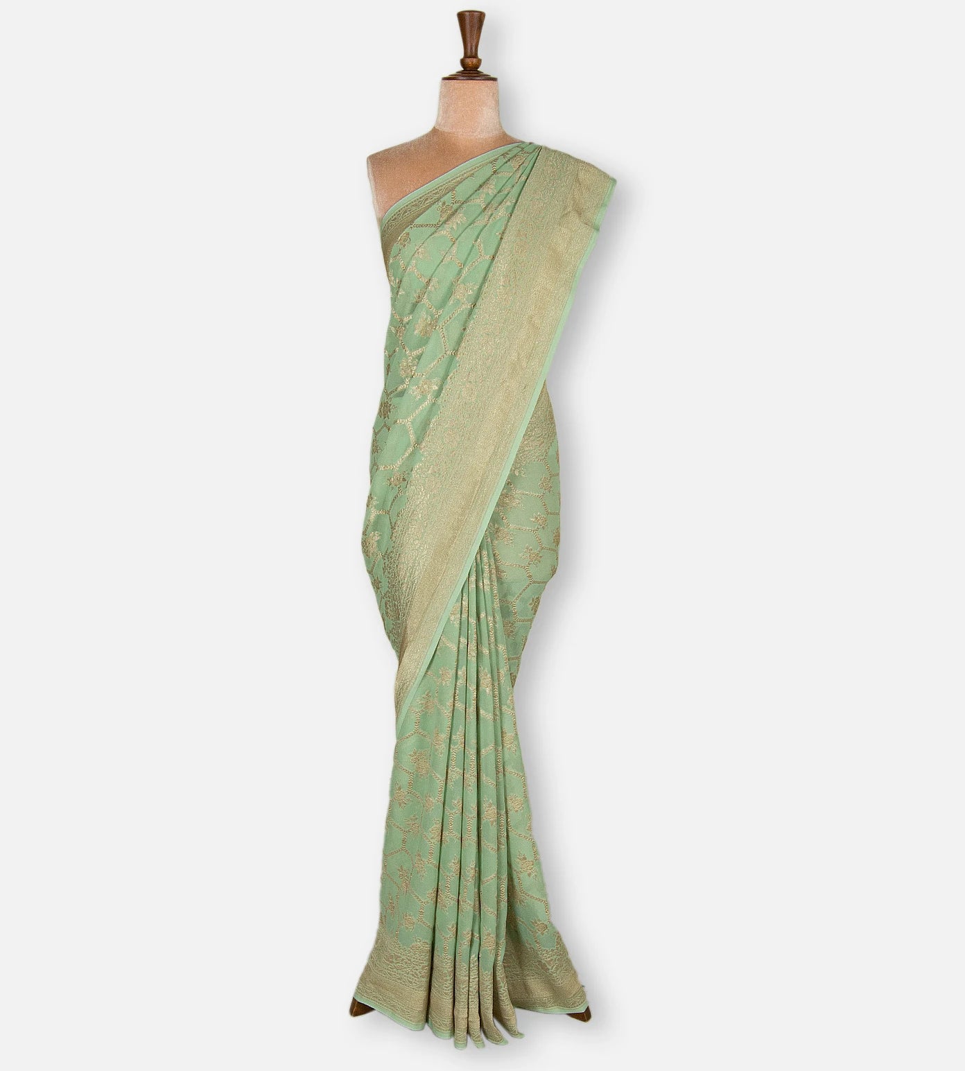 Pistachio Green Banarasi Georgette Saree