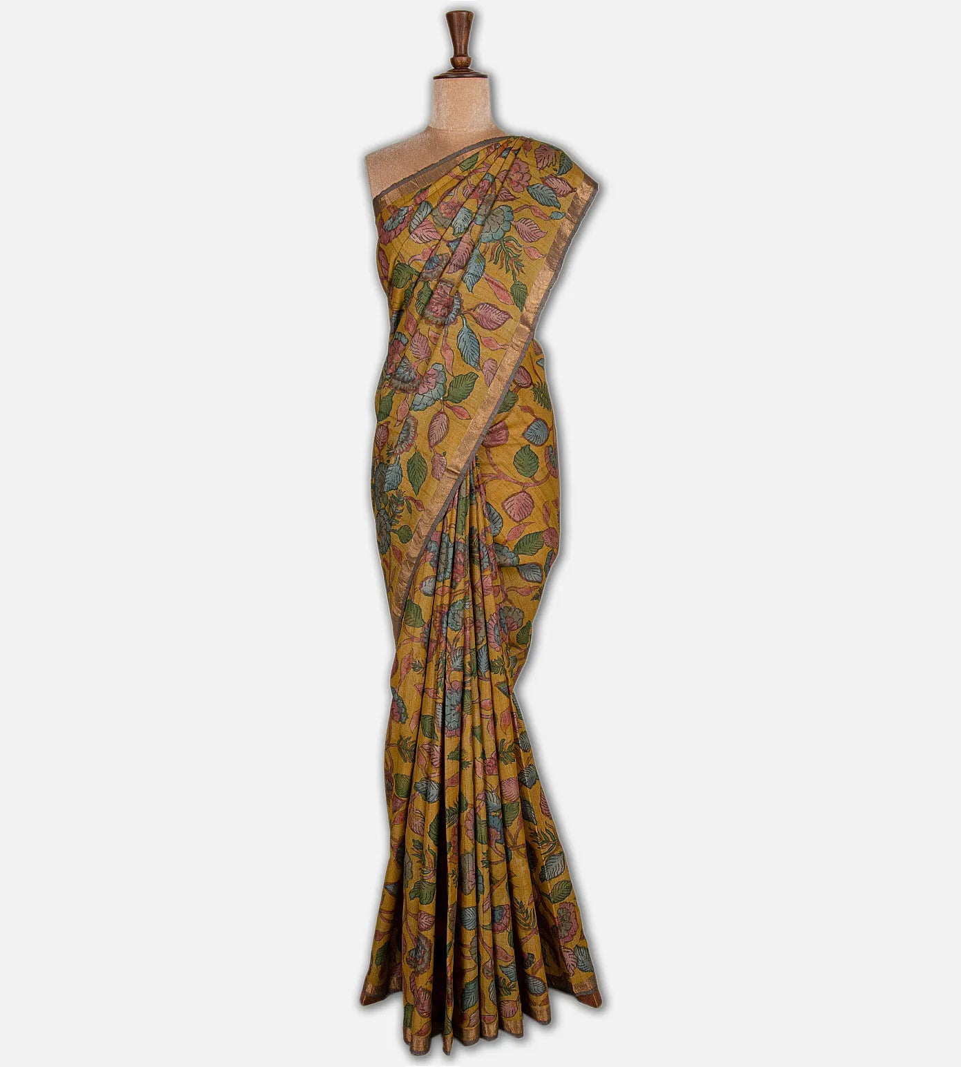 Yellow Tussar Kalamkari Saree