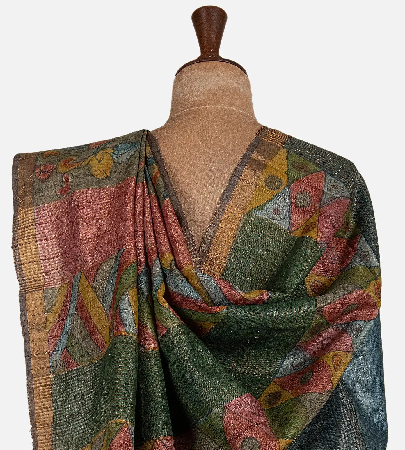 Yellow Tussar Kalamkari Saree