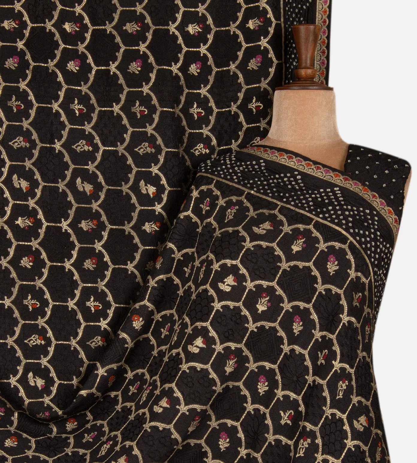 Black Bandhani Tussar Georgette Saree