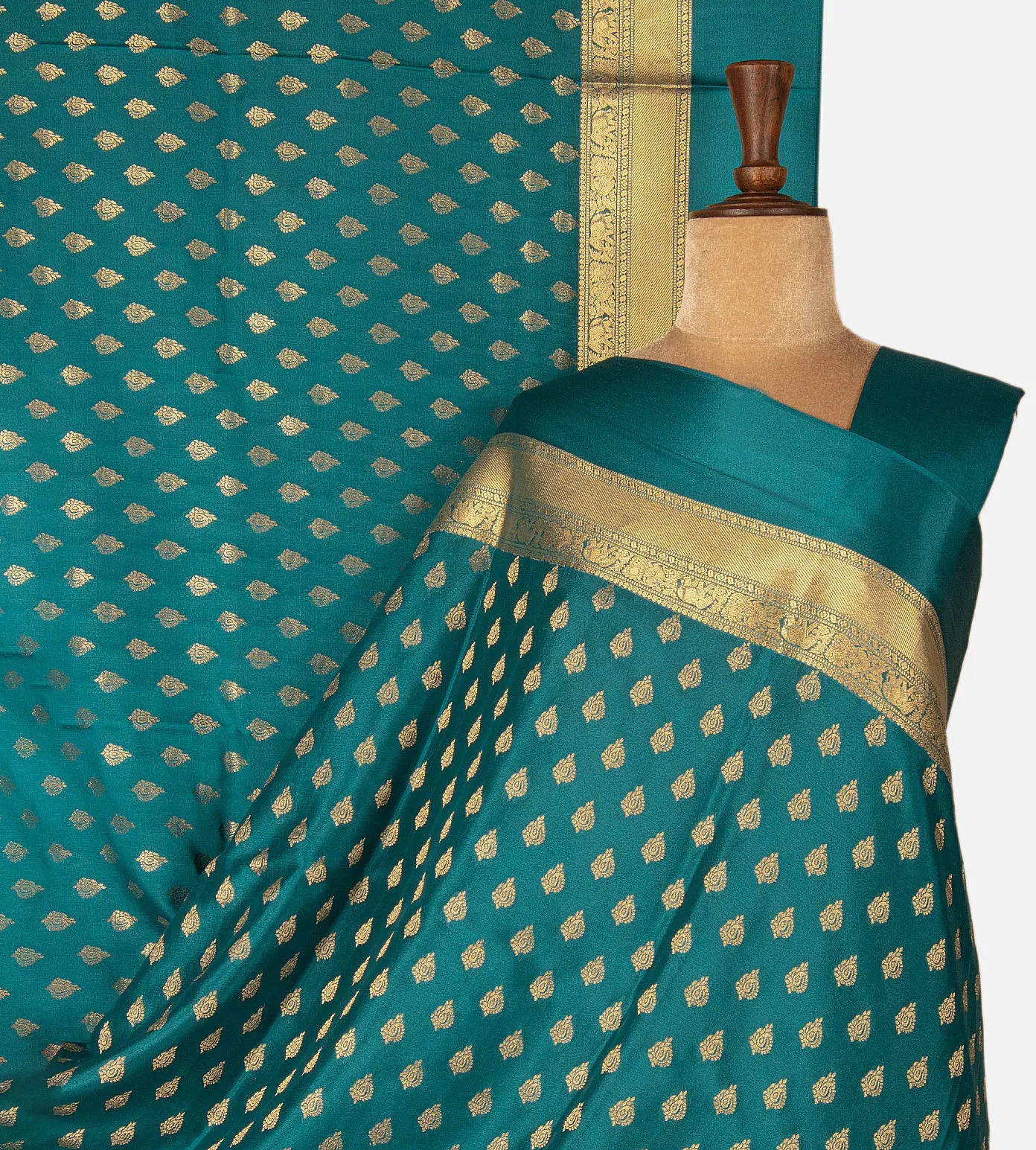 Deep Teal Mysore Crepe Saree