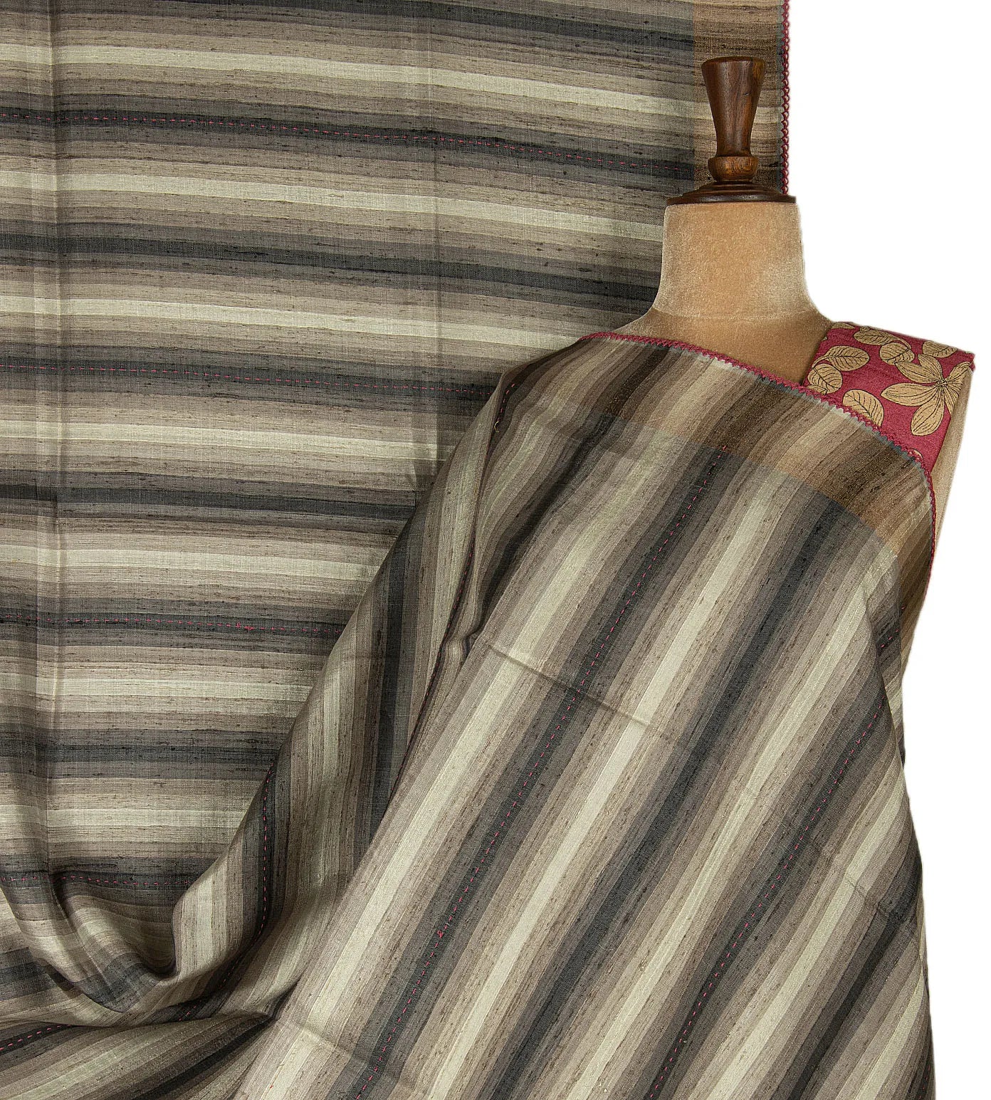 Off-White and Grey Tussar saree