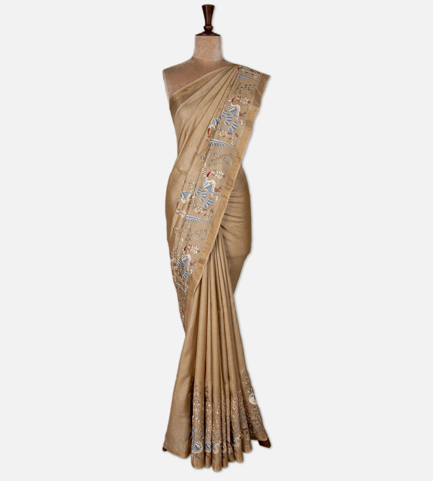 Beige Tussar Saree