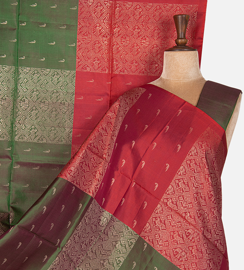 Red and Green Soft Silk Saree