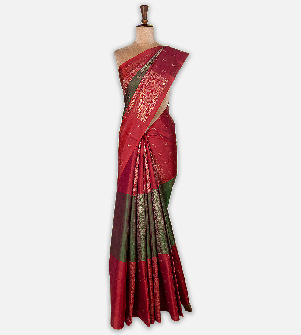 Red and Green Soft Silk Saree