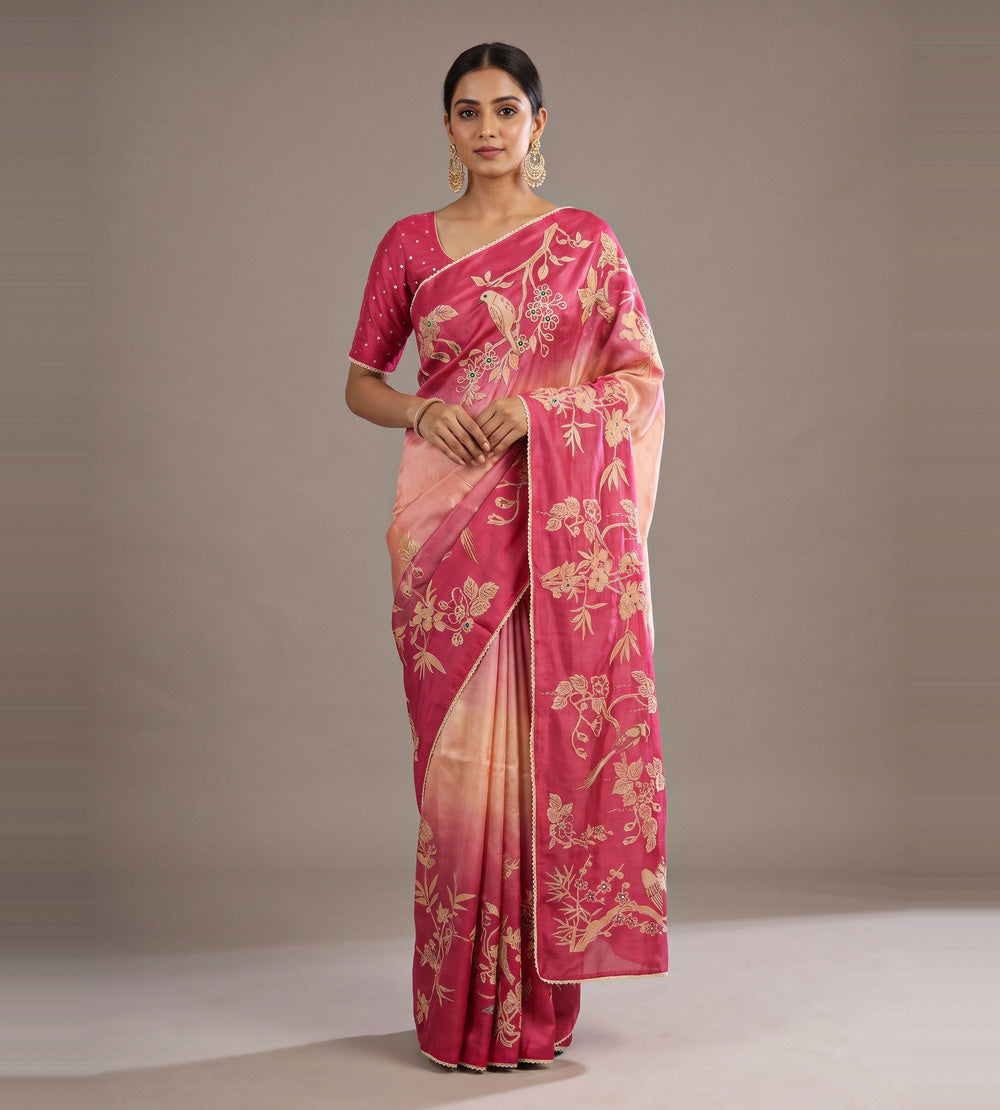 Light Peach Tussar Saree