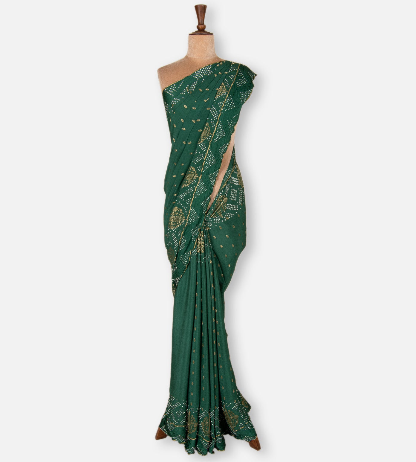 Green Bandhani Mysore Crepe Saree