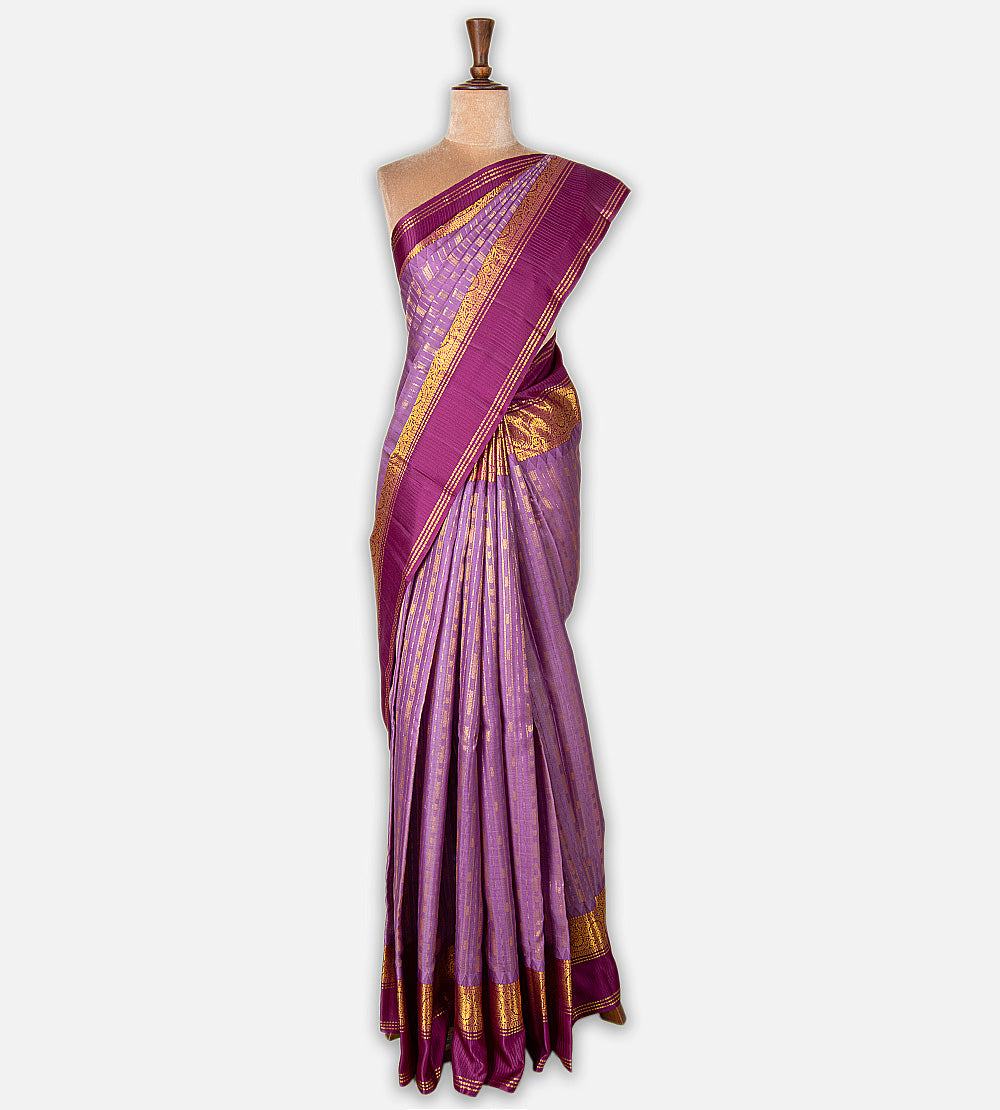 Purple Kora Kanchipuram Silk Saree