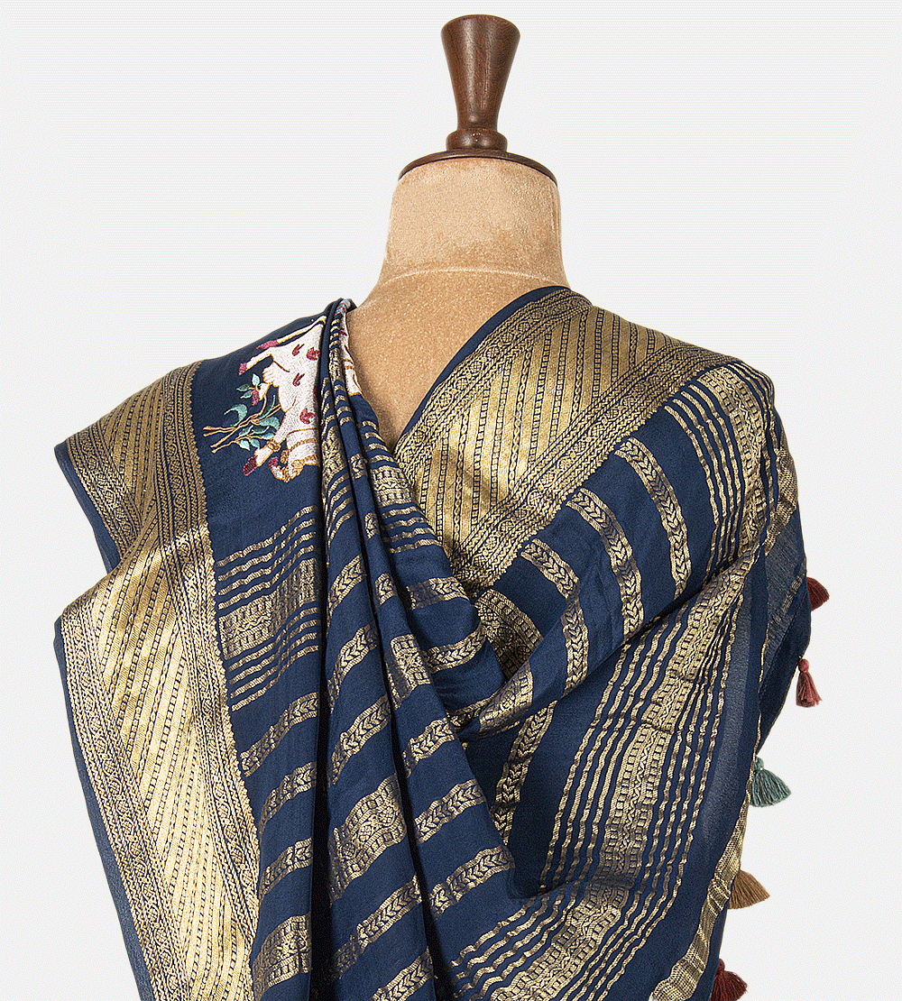Deep Blue Mysore Crepe Saree