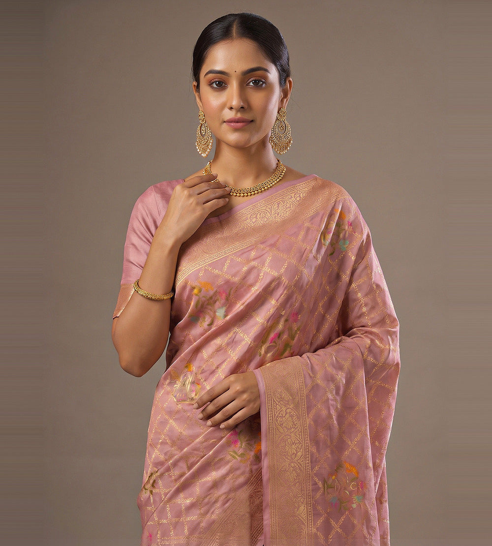Dusty Rose Pink Banarasi Tussar Georgette Saree
