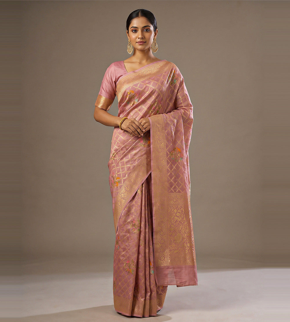 Dusty Rose Pink Banarasi Tussar Georgette Saree