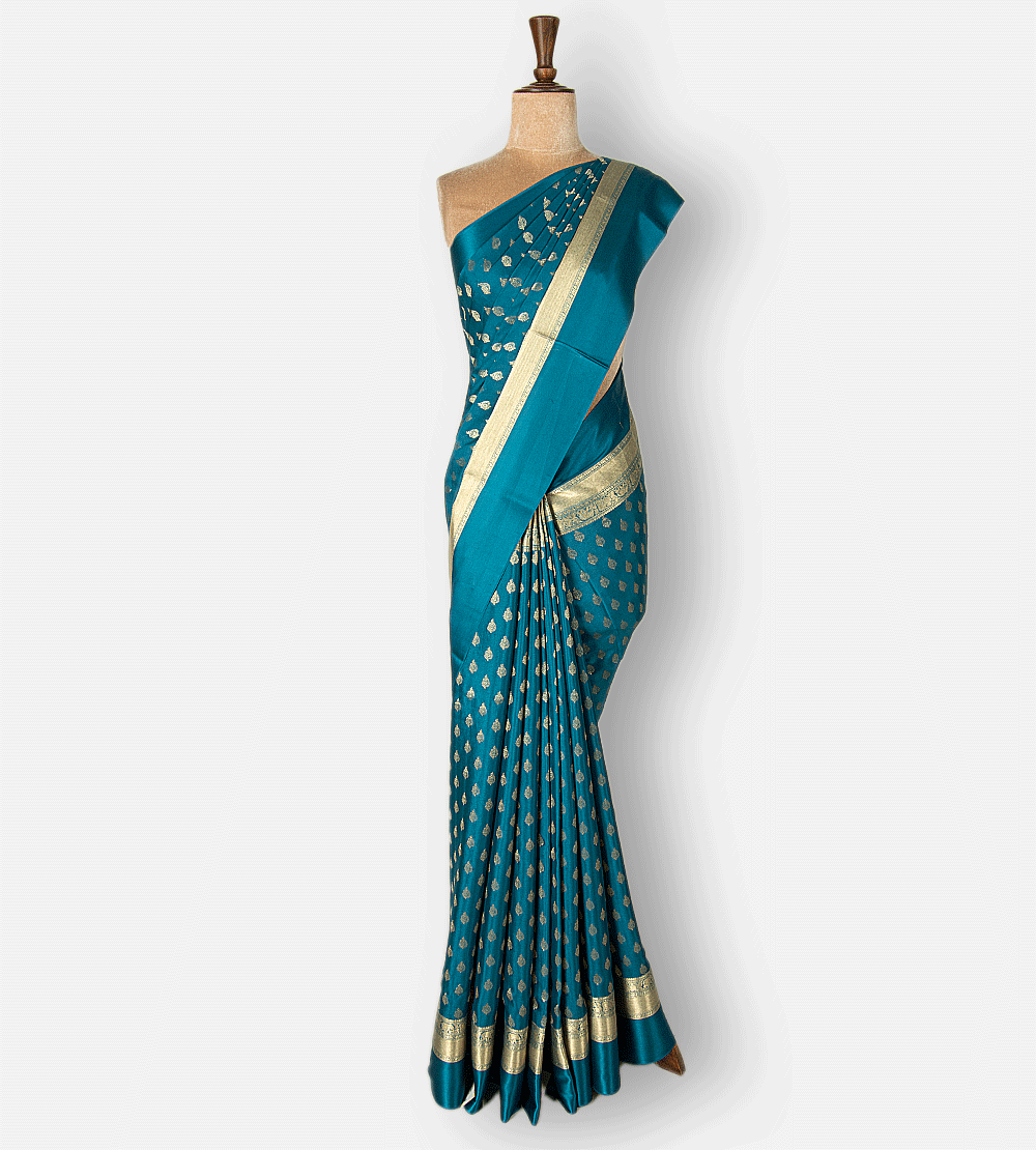 Deep Teal Mysore Crepe Saree