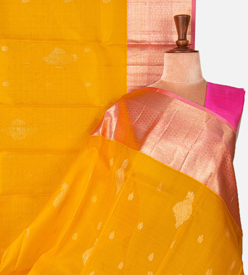 Yellow Kora Kanchipuram Silk Saree
