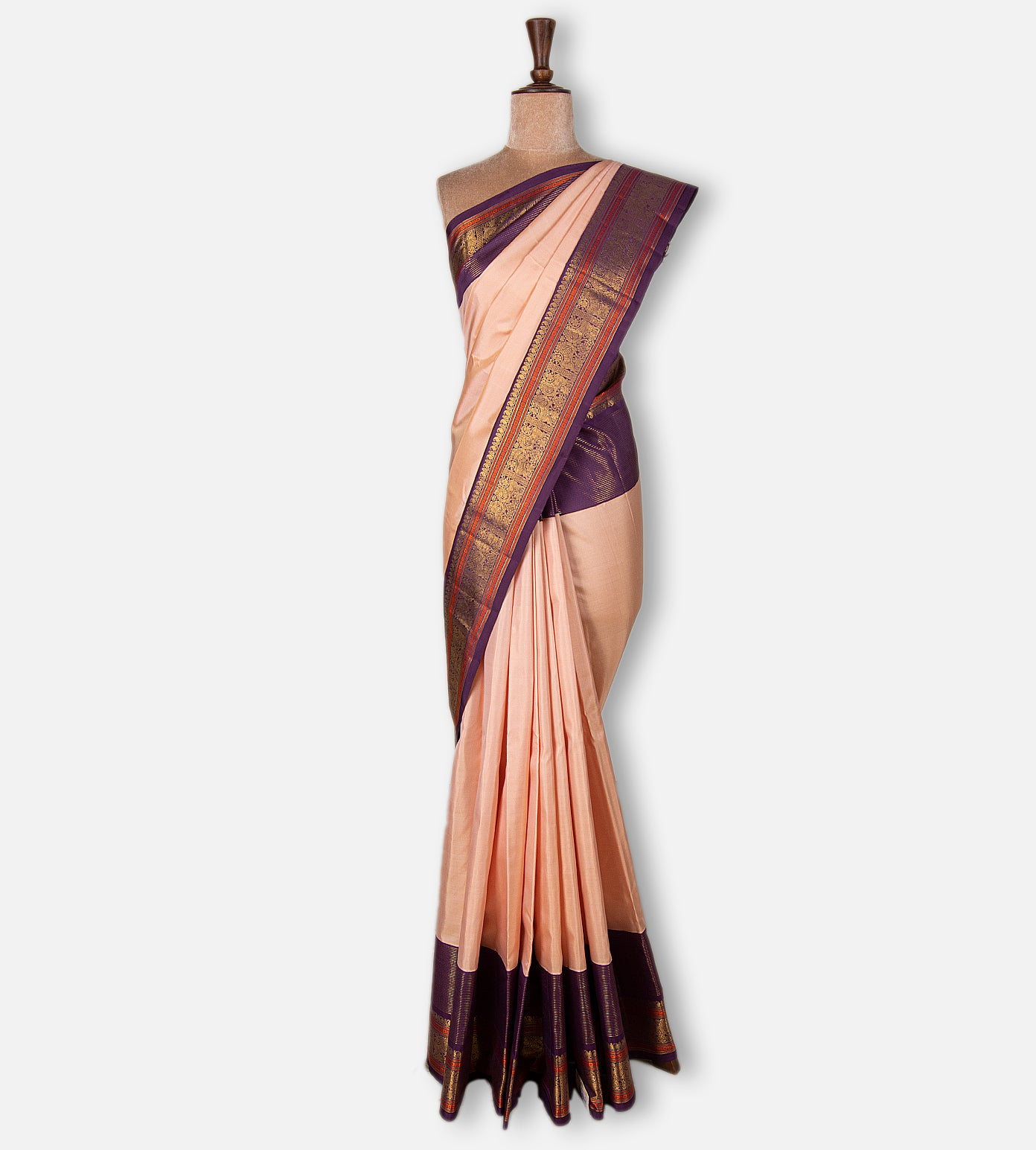 Light Peach Kanchipuram Silk Saree
