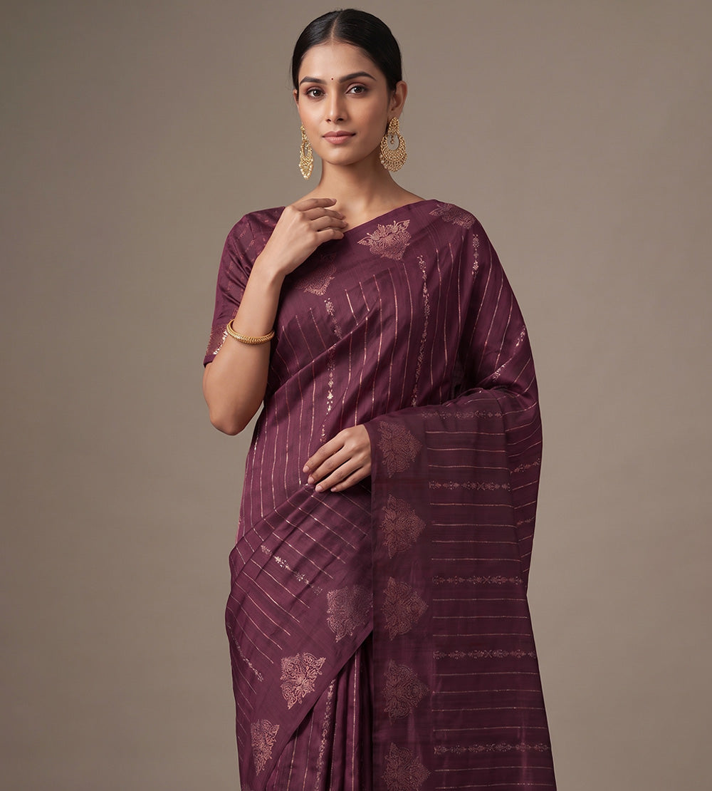Aubergine Purple Banarasi Tussar Saree
