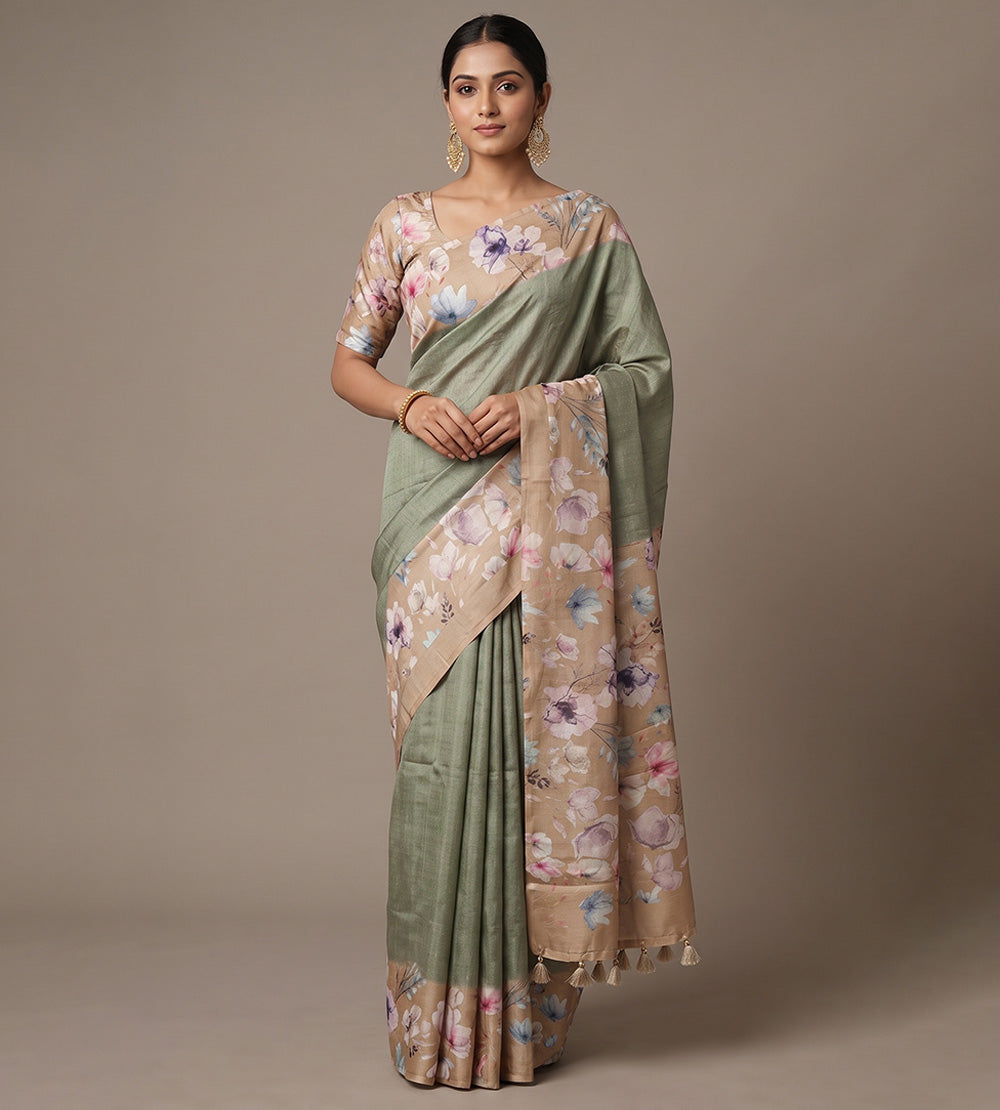 Pastel Green Tussar Saree