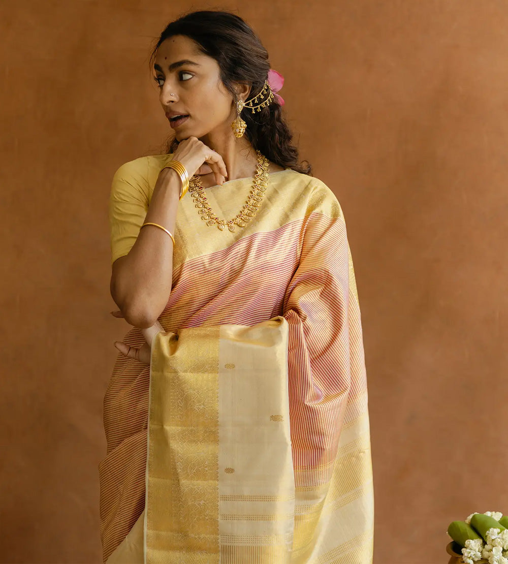 Beige Kanchipuram silk saree