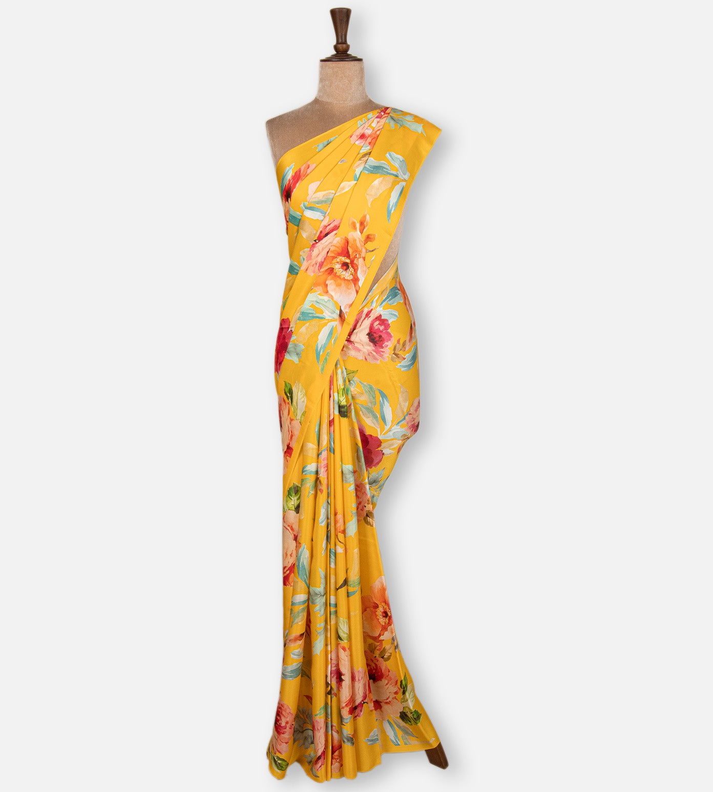 Yellow Satin Crepe Saree