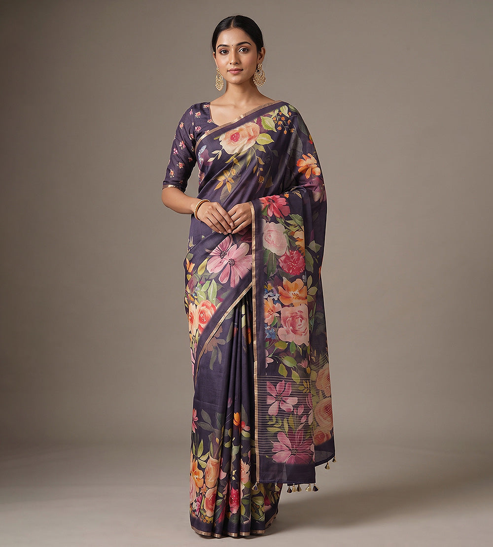 Purple Moonga Tussar Saree