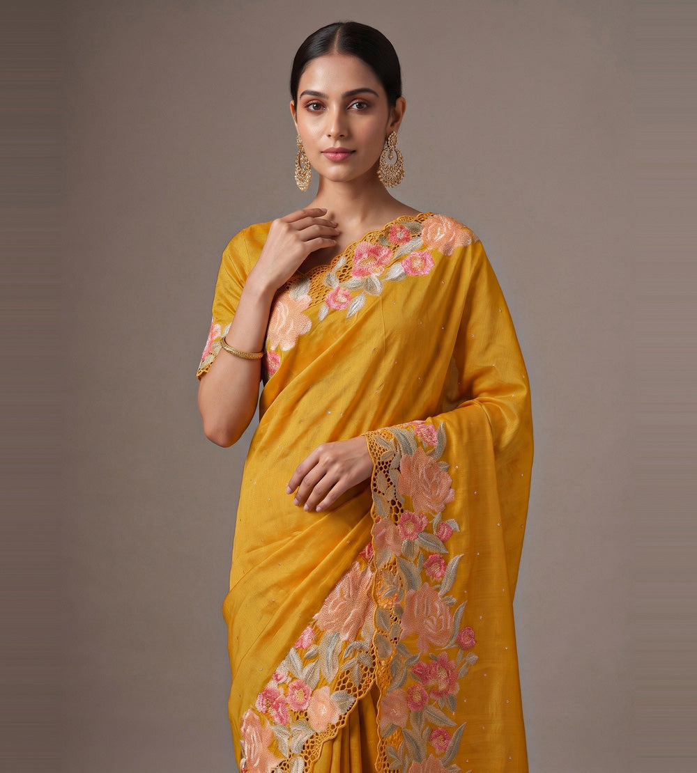 Yellow Tussar Saree