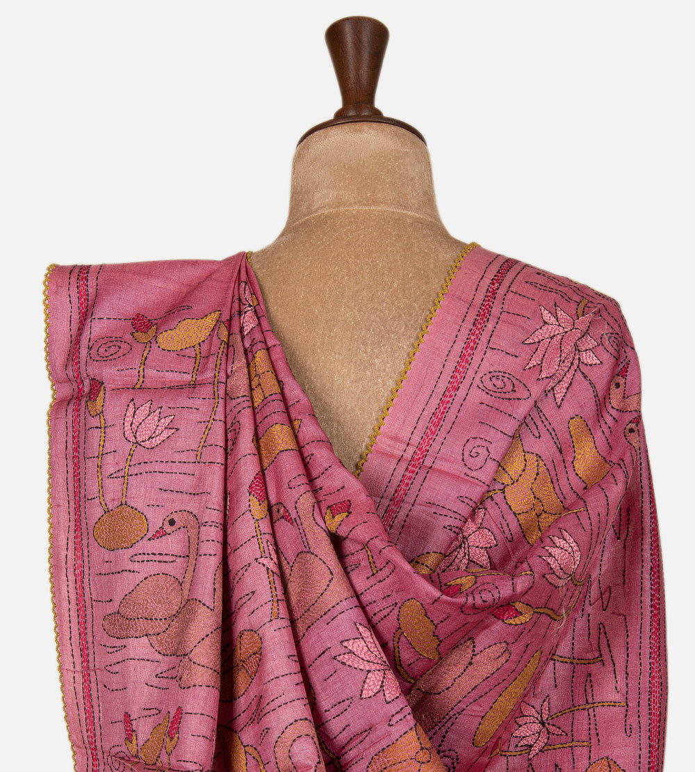 Lotus Pink Tussar Saree