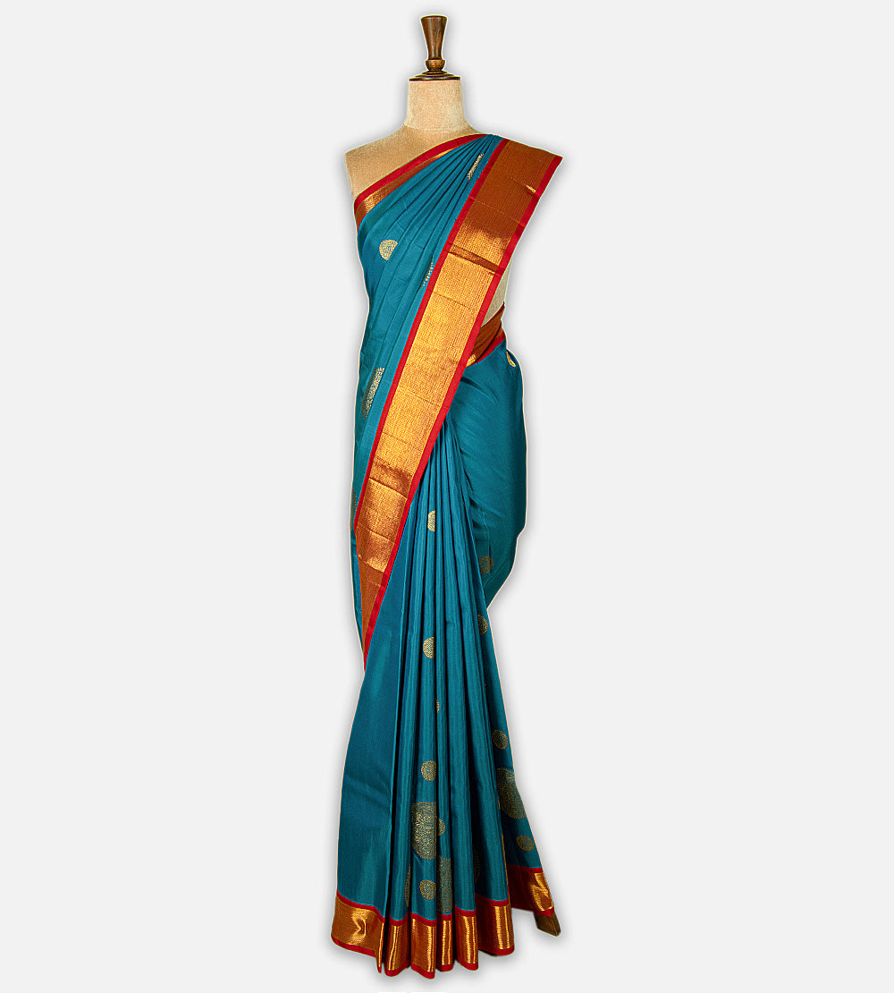 Peacock Blue Kanchipuram Silk Saree
