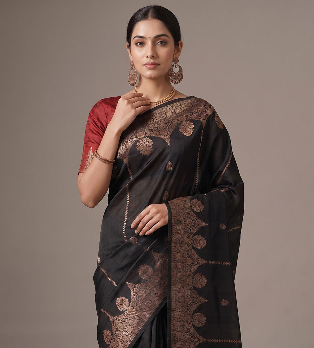 Black Banarasi Tussar Saree