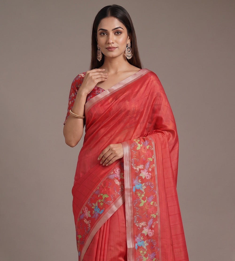 Red Tussar Saree