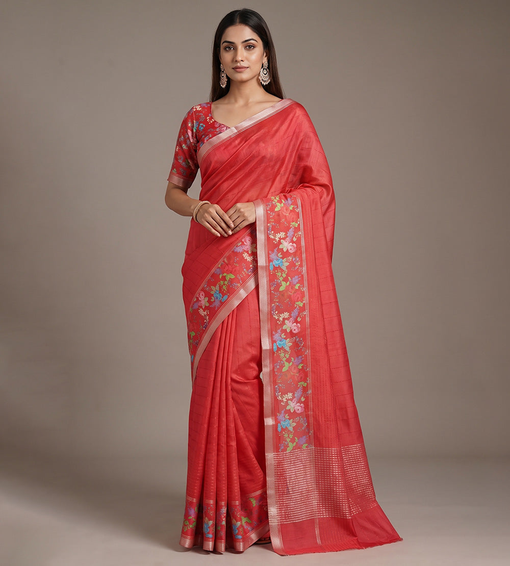 Red Tussar Saree