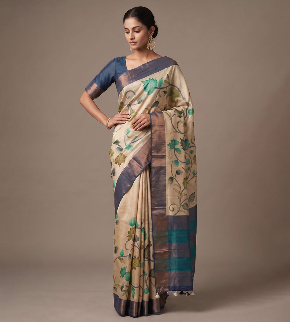 Off-White Tussar Saree