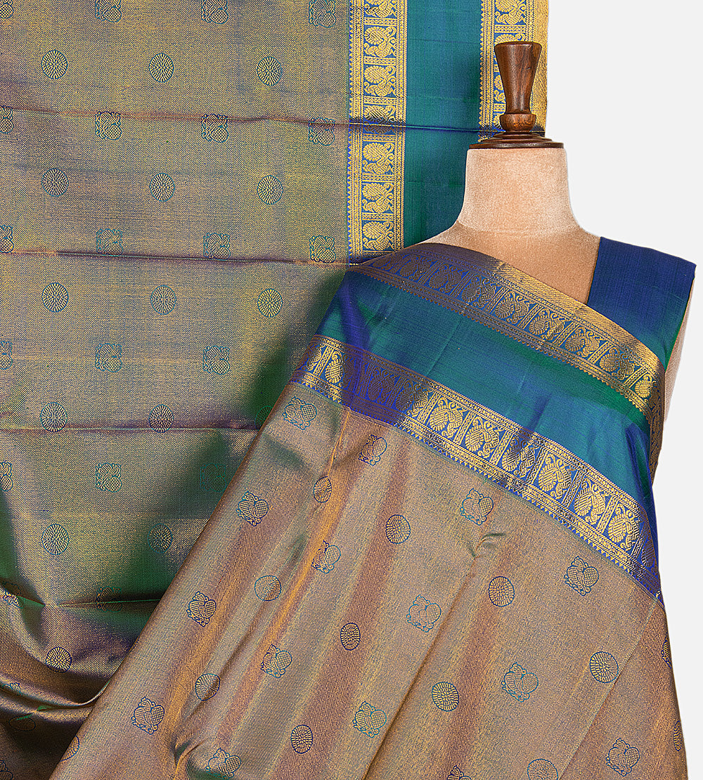 Peacock Blue Kanchipuram Silk Saree