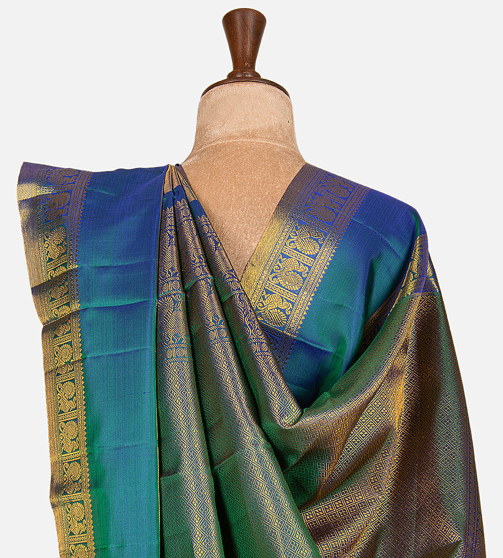 Peacock Blue Kanchipuram Silk Saree