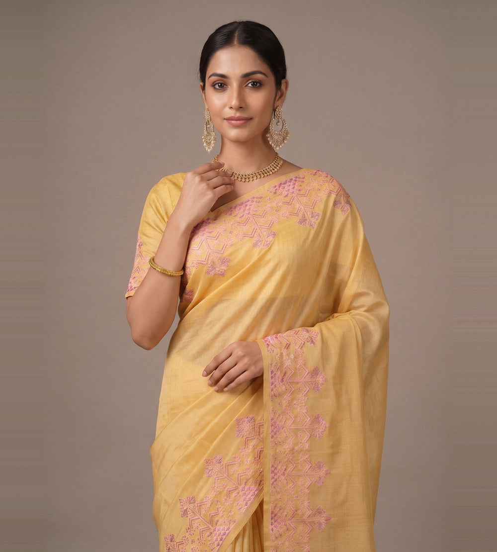 Yellow Tussar Saree