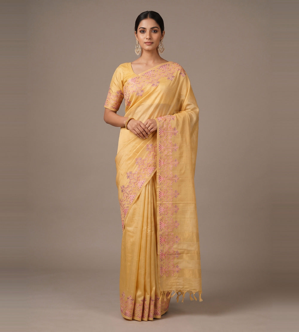 Yellow Tussar Saree