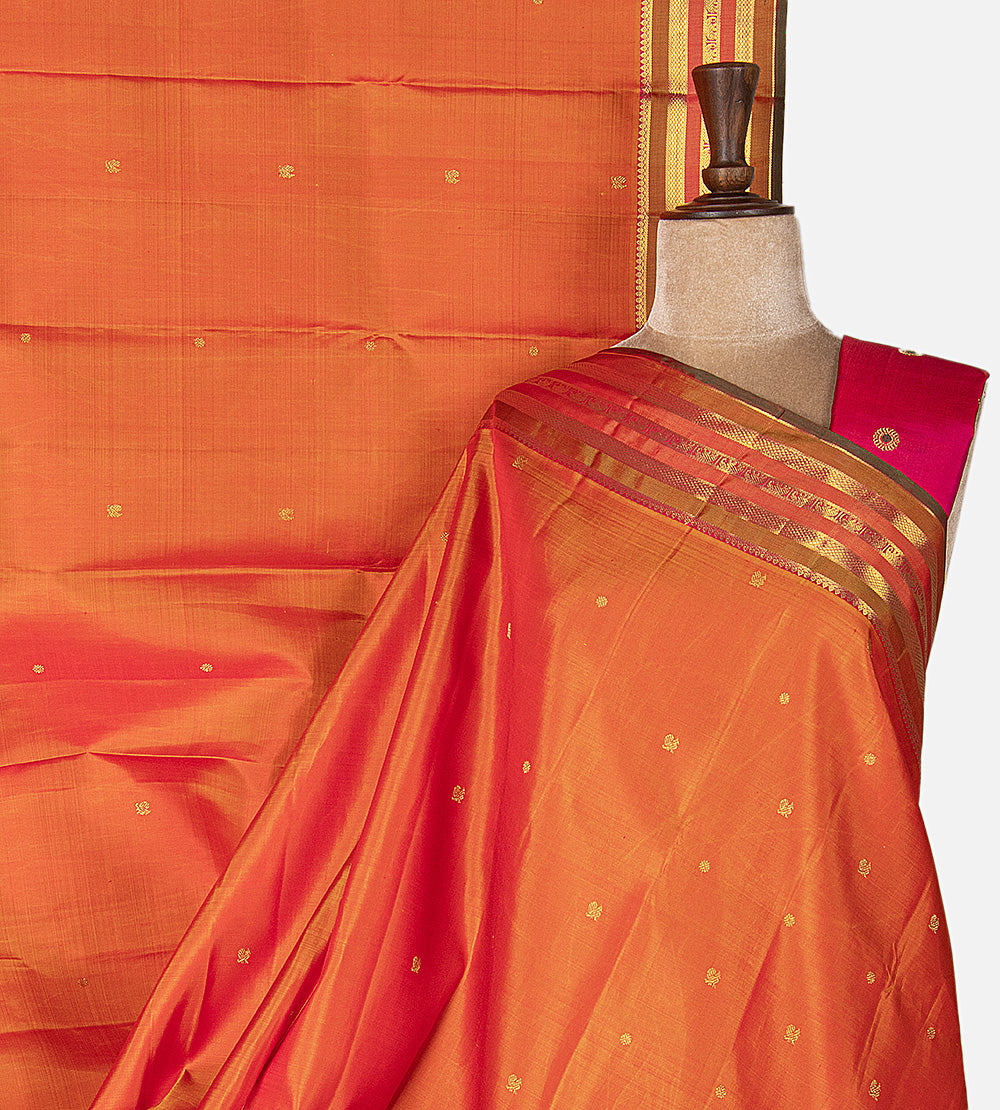 Pinkish Orange Kanchipuram Silk Saree