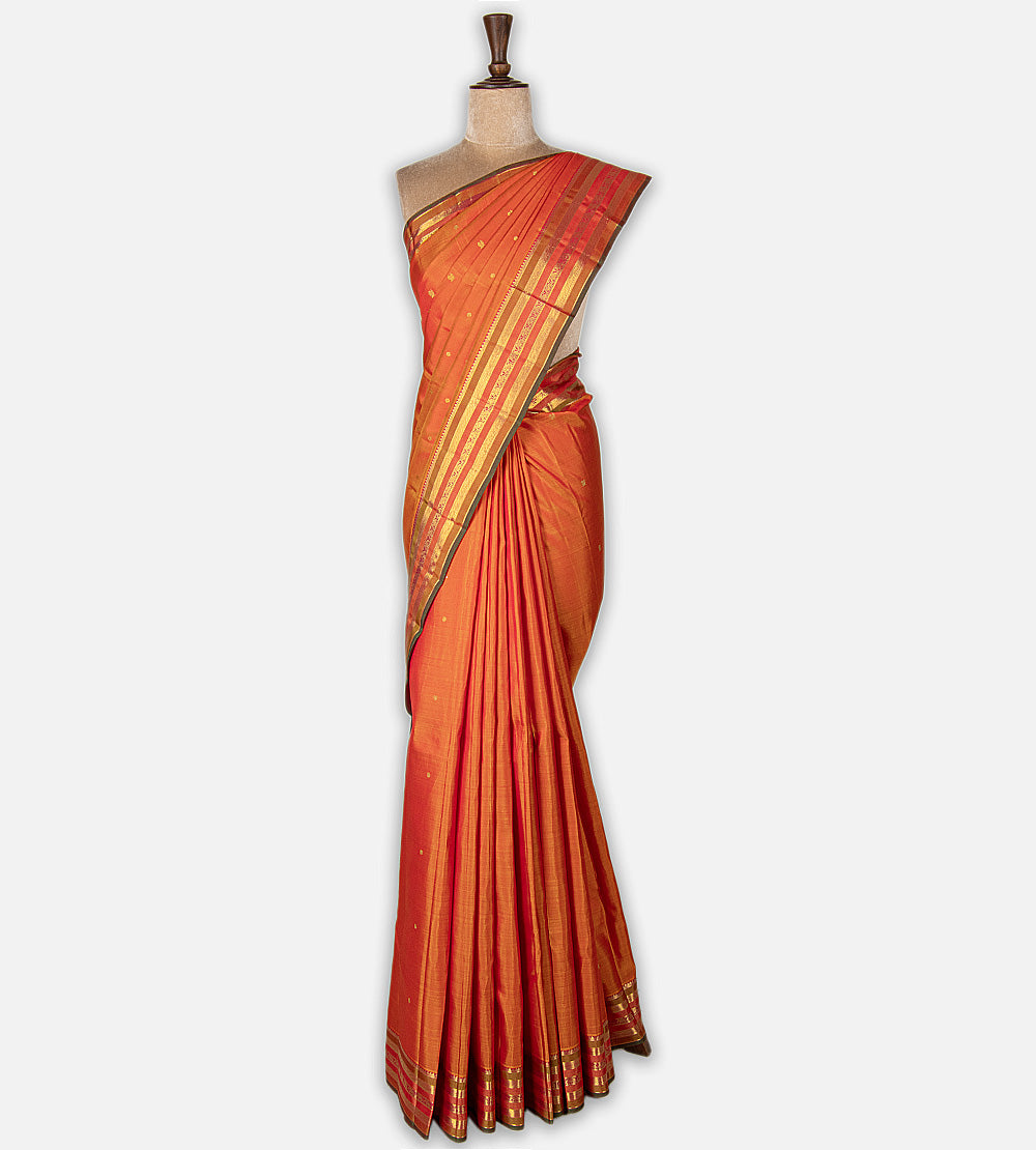 Pinkish Orange Kanchipuram Silk Saree