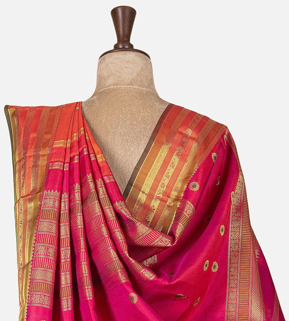 Pinkish Orange Kanchipuram Silk Saree