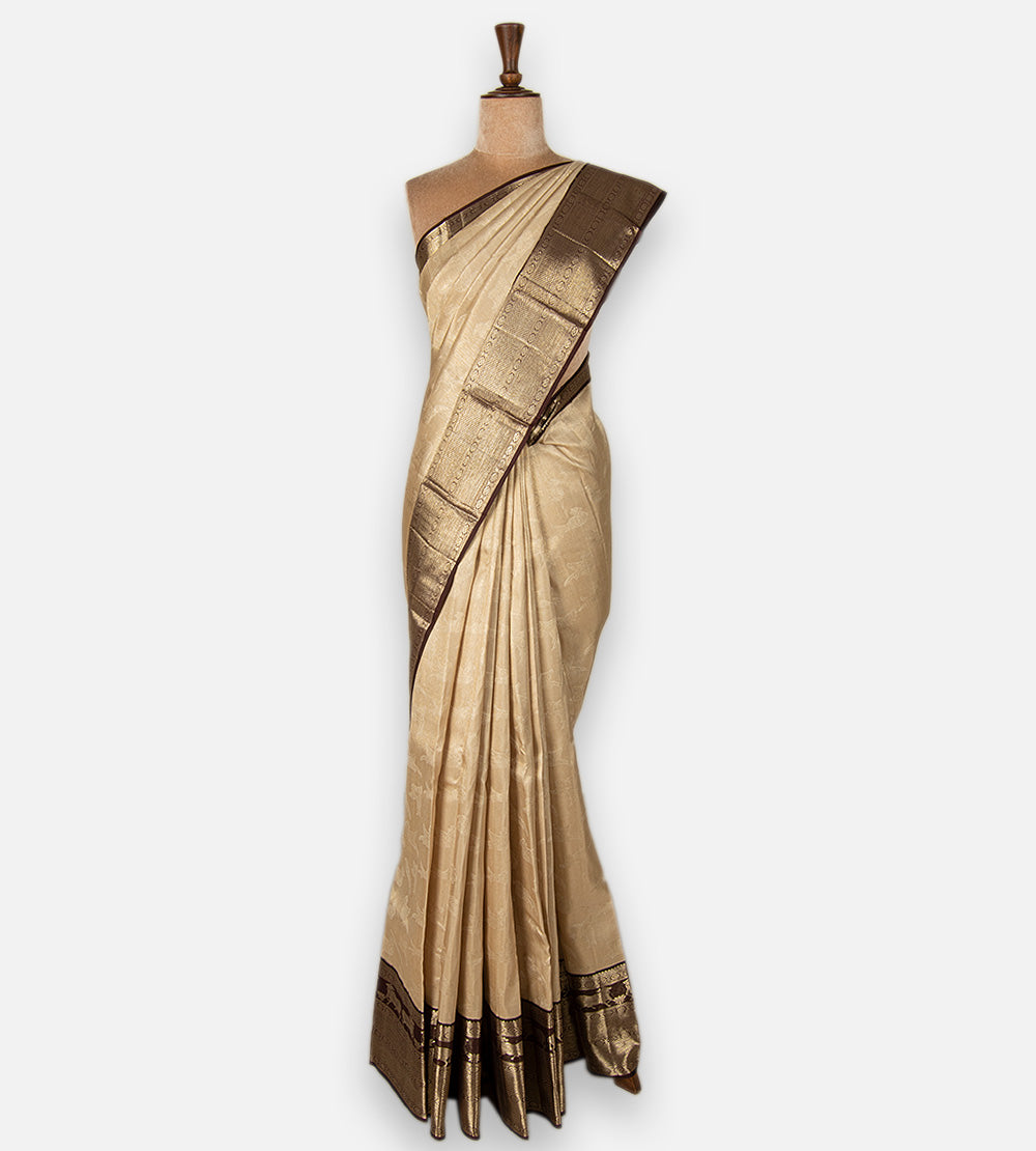 Beige Kanchipuram Silk Saree