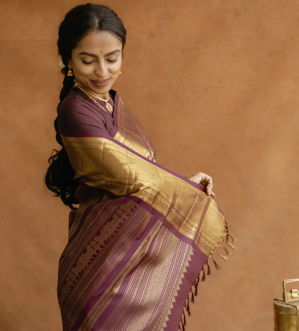Deep Maroon Kanchipuram Silk Saree