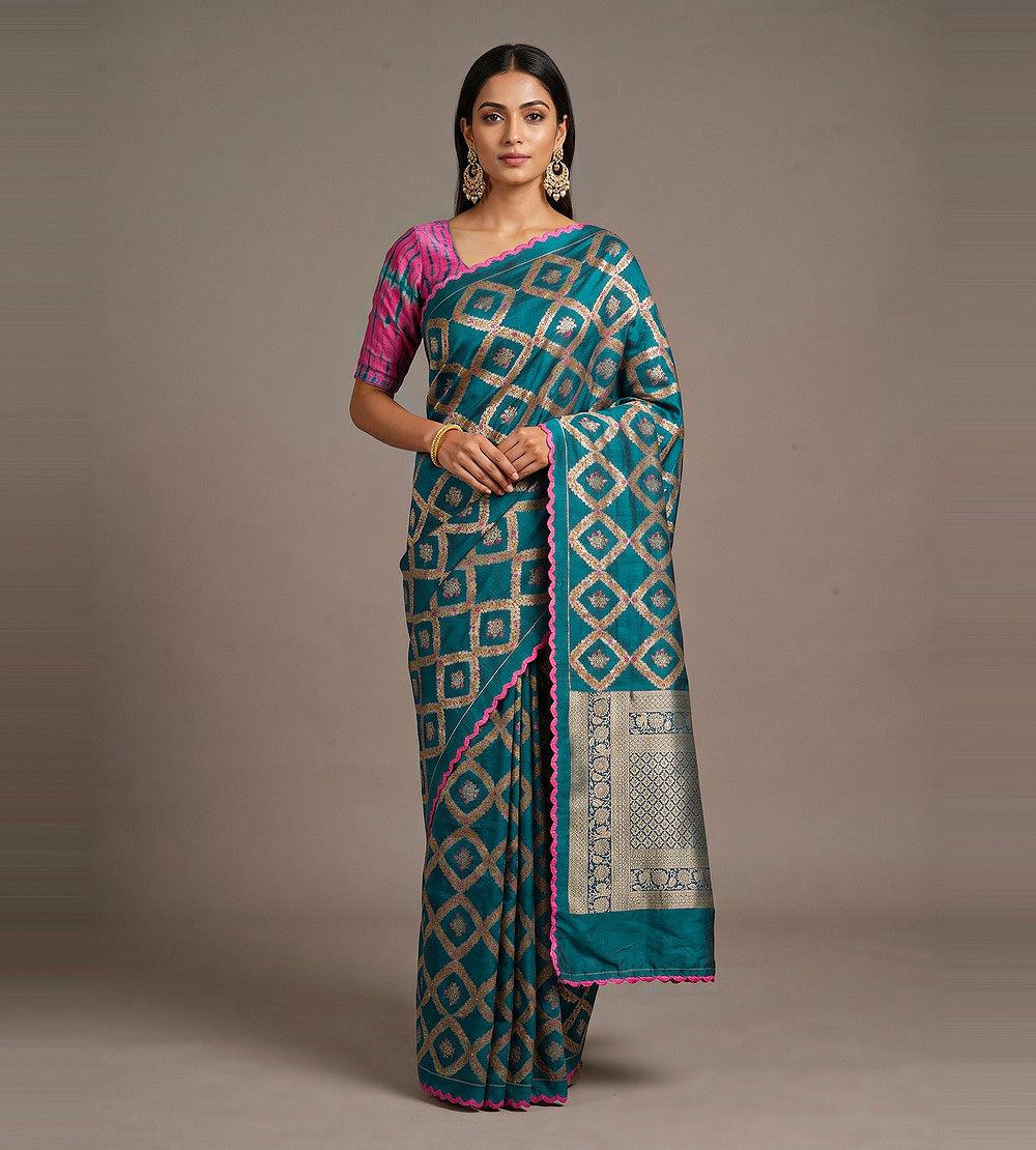 Blue Banarasi Tussar Georgette Saree