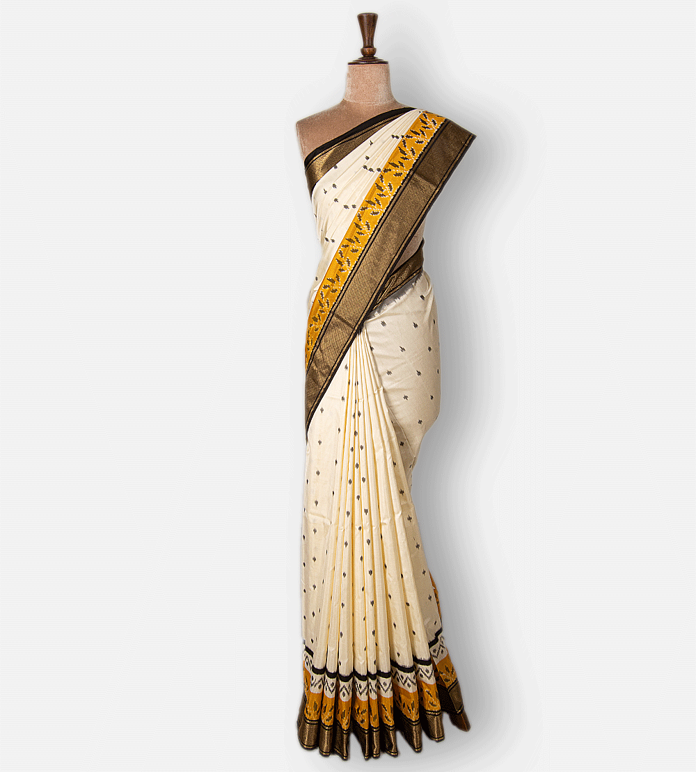 Off-White Ikkat Silk Saree