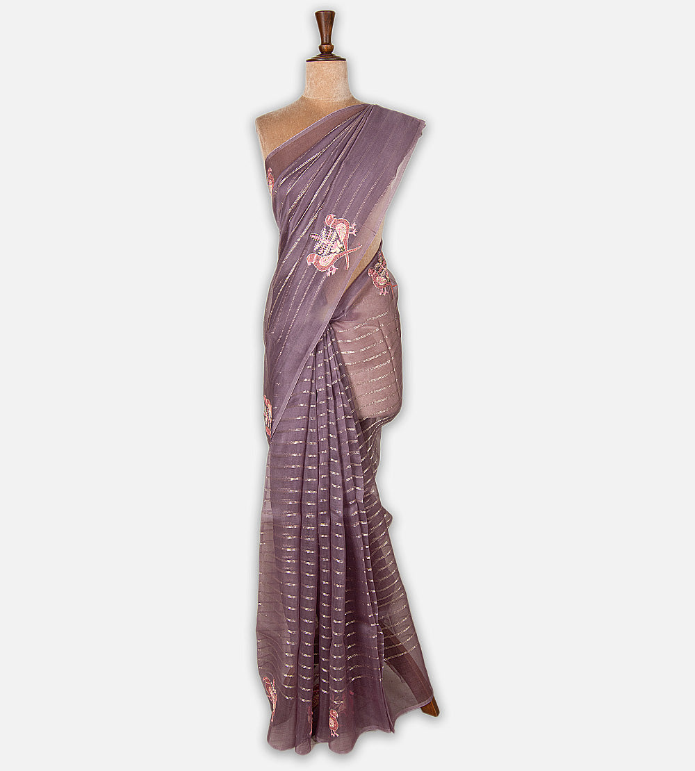 Dusty Mauve Organza Saree