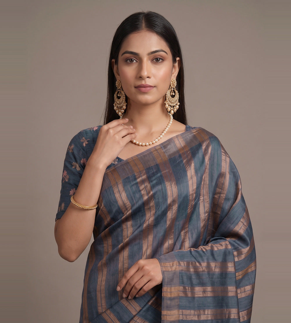 Blue Tussar Saree