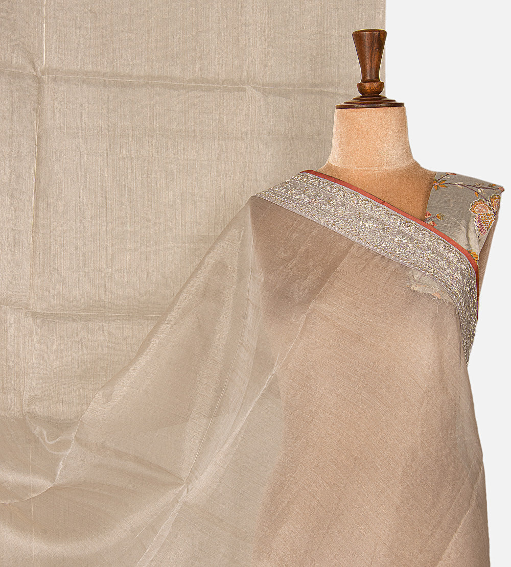 Grey Tissue Organza Saree