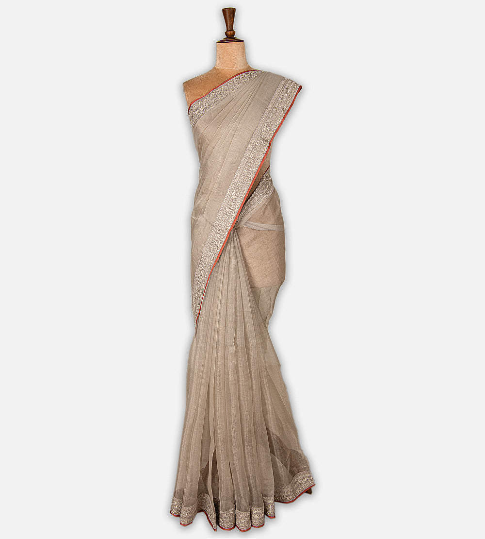 Grey Tissue Organza Saree