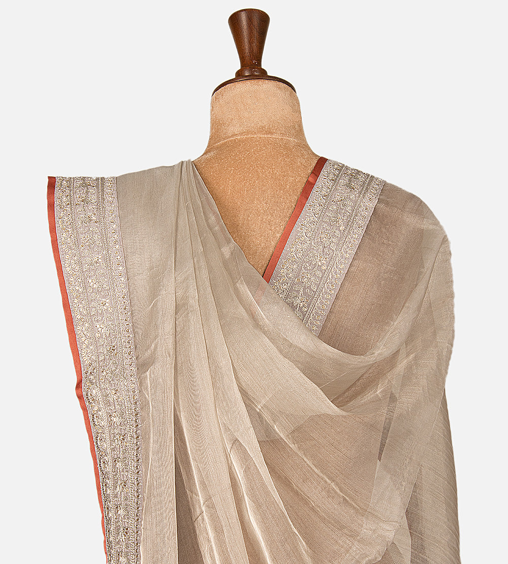 Grey Tissue Organza Saree