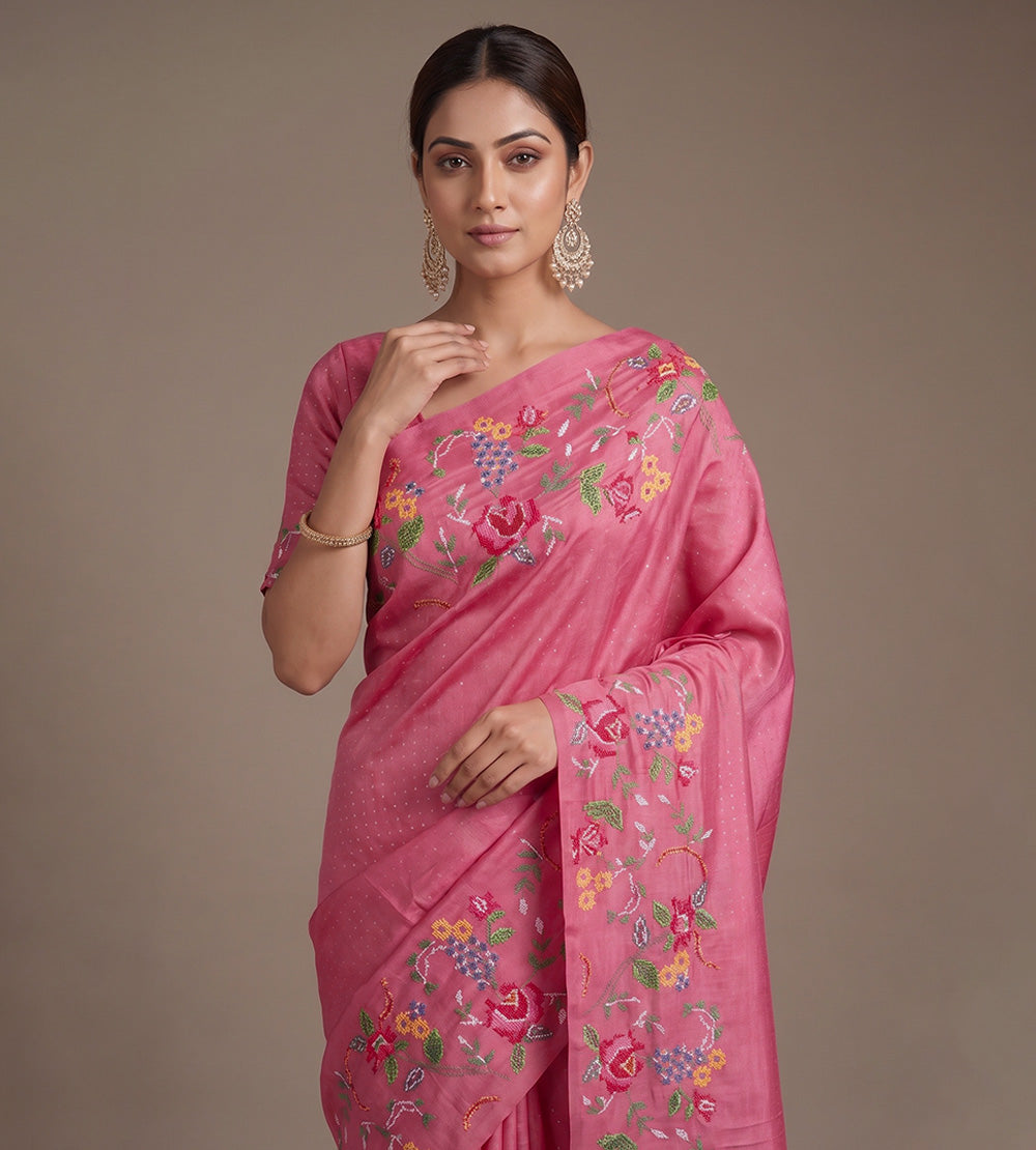 Pink Tussar Saree