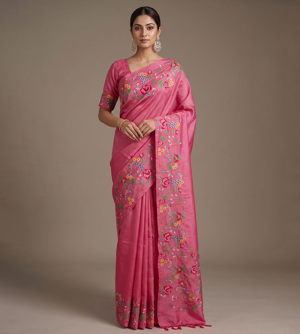 Pink Tussar Saree