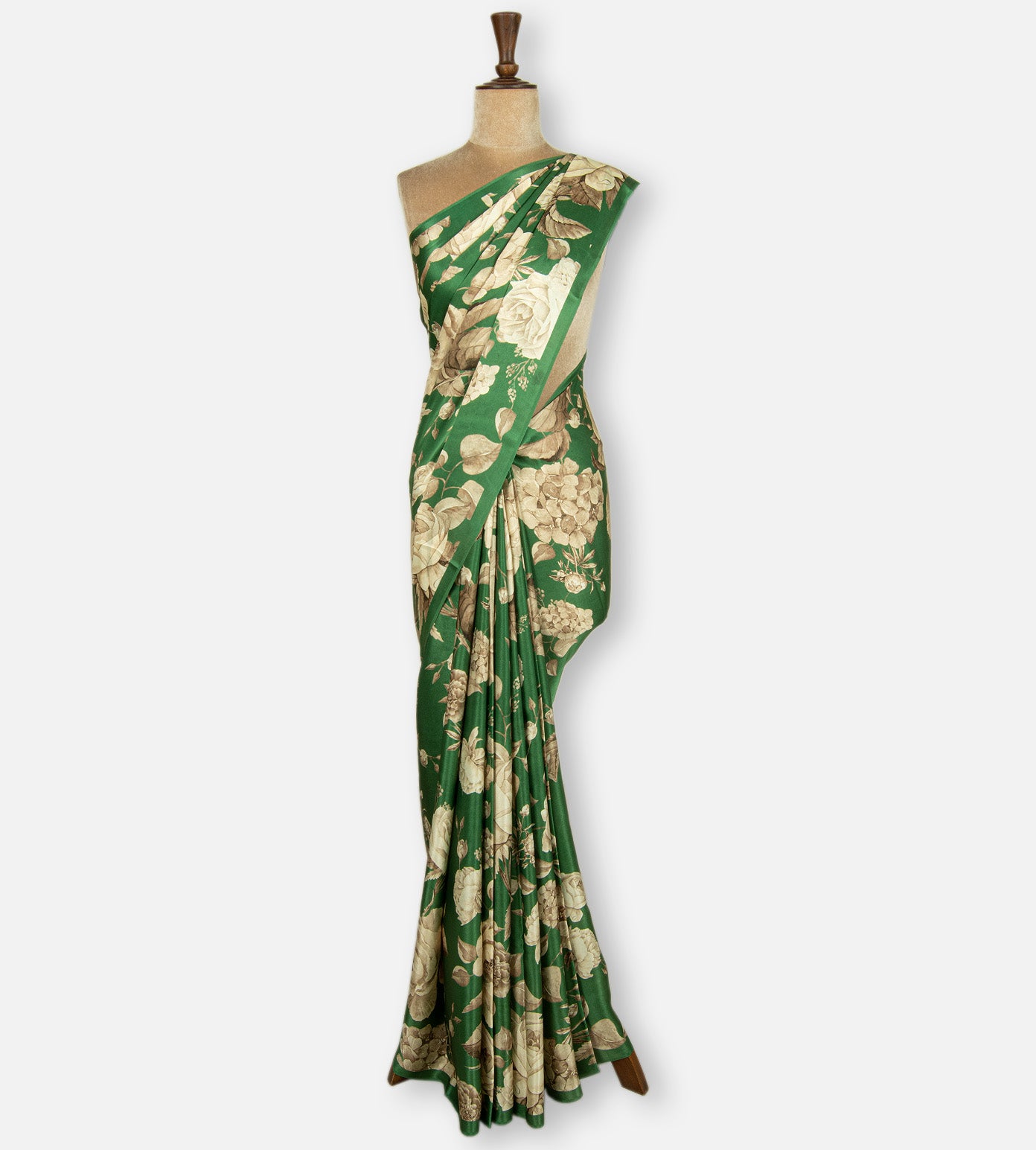 Green Satin Crepe Saree