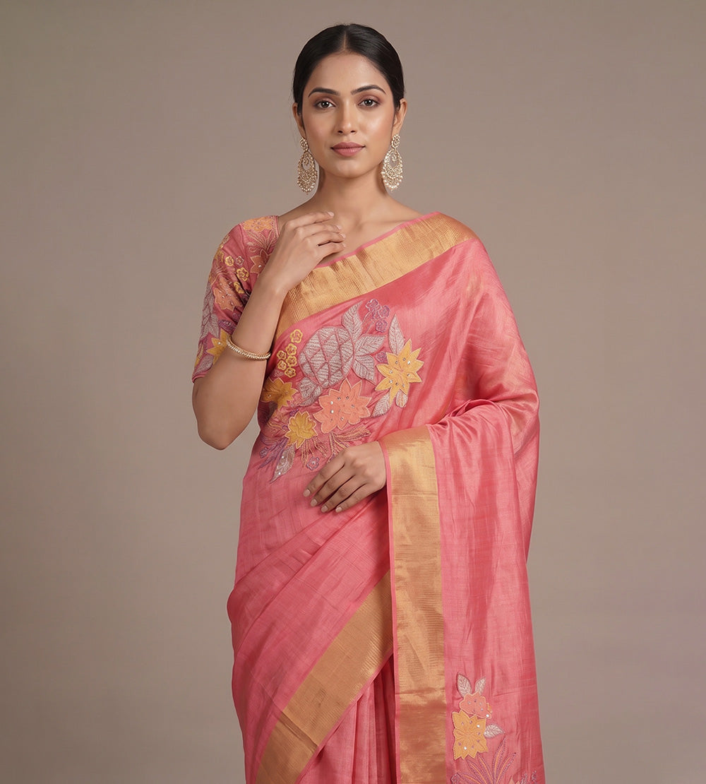 Pink Tussar Saree